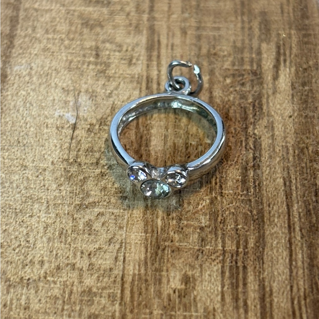 Disney Mickey Mouse 925 Silver Open Ring Style Charm With Cubic Zirconia Accents